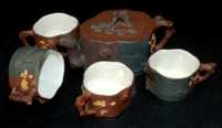 Винтидж Античен Китайски глинен чаен сервиз YIXING ZISHA чайник с чаши