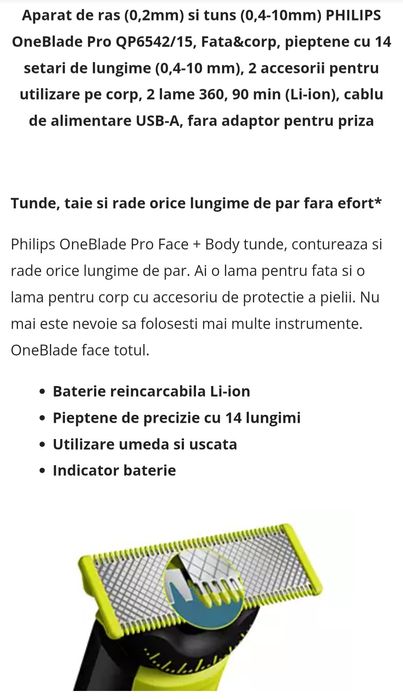 Aparat philips One Blade(ras,tuns,contur)față&corp