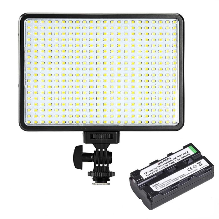 Lampa foto video LED cu acumulator, 2 filtre 3200-5600K, 28W