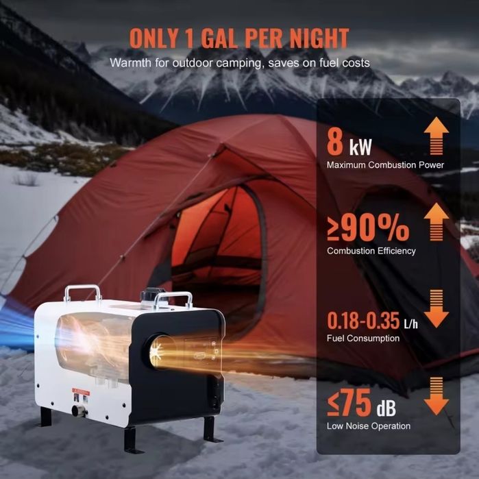 Sirocou VEVOR 8KW - 12V & 24V - Adaptor priza 220V Alarma CO