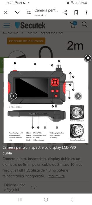 Camera pentru inspectie cu display LCD P30 dublă