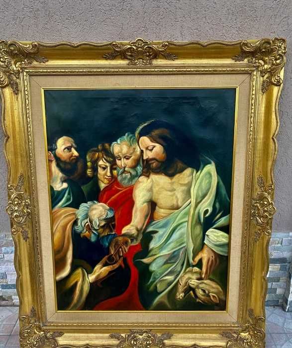 Spectaculos tablou-pictura in ulei pe panza-semnat-Isus-Franta