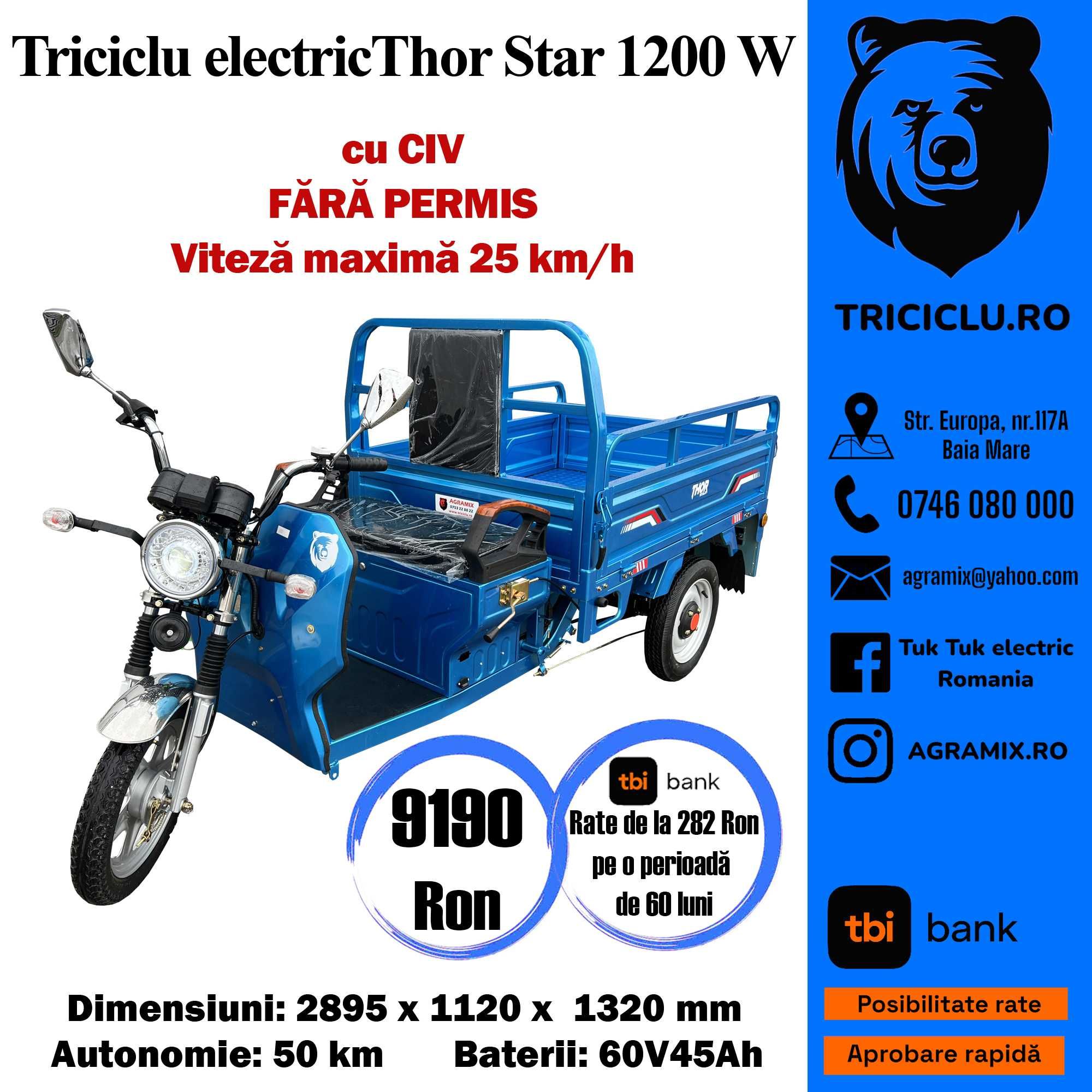 Triciclu NOU electric Thor STAR 1200W Agramix