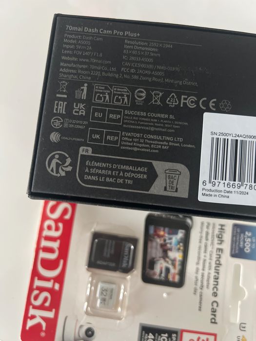 Cameră de bord 70mai Dash Cam Pro Plus+ nouă, neutilizată și card 32GB