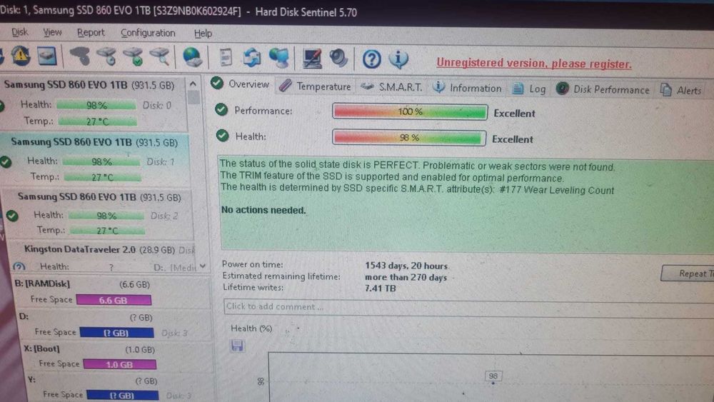 Samsung SSD 1TB 860 EVO 98%