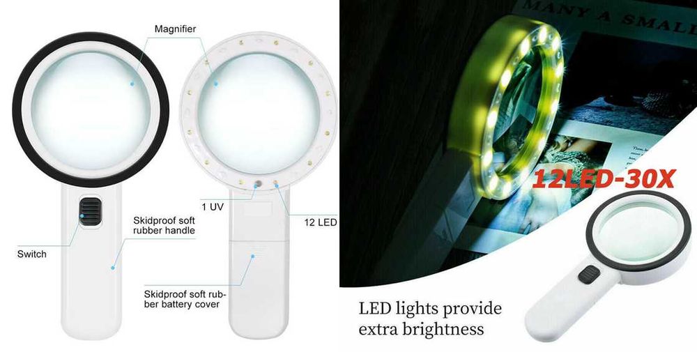 Lupa profesionala marire 3X +45X + LED / 30X + 12 LED. Noua! Ambalata!