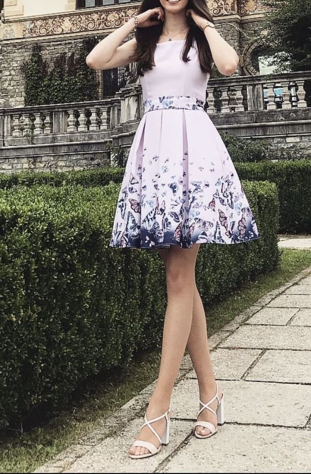 Rochie de ocazie roz cu fluturasi (cu buzunare)