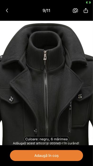 Jacheta de lana calduroasa barbati cu guler dublu detasabil gri,negru