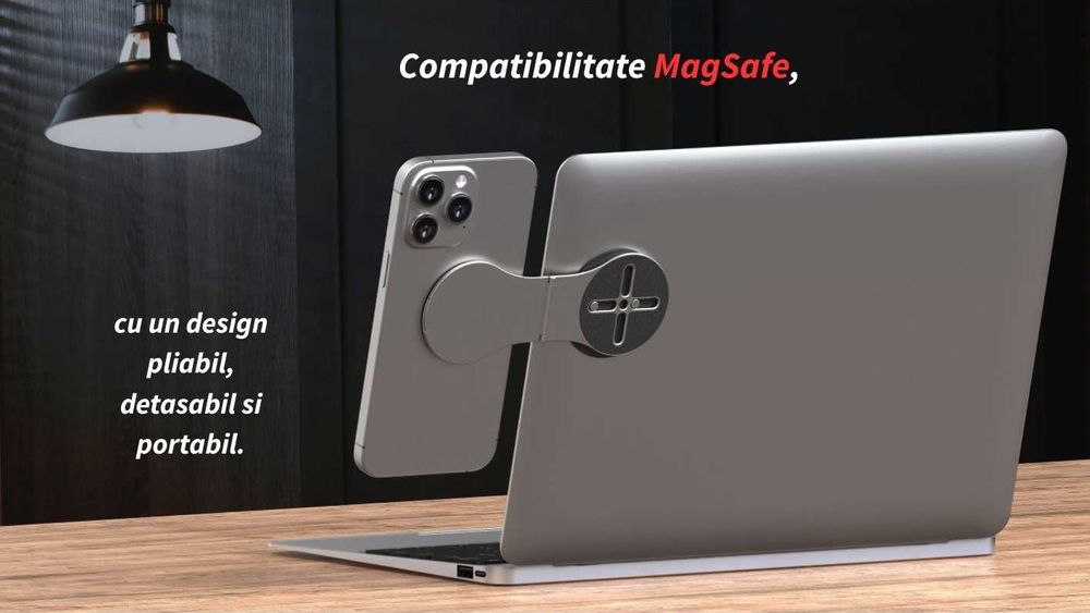 Suport Magnetic Pentru Telefon, Atasabil la Laptop, Compatibil MagSafe
