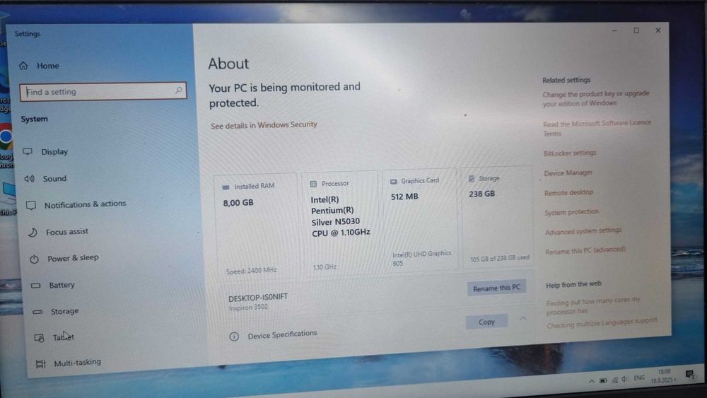 Dell 3502 Intel Pentium silver N5030 256gb ssd 15,6” laptop лаптоп