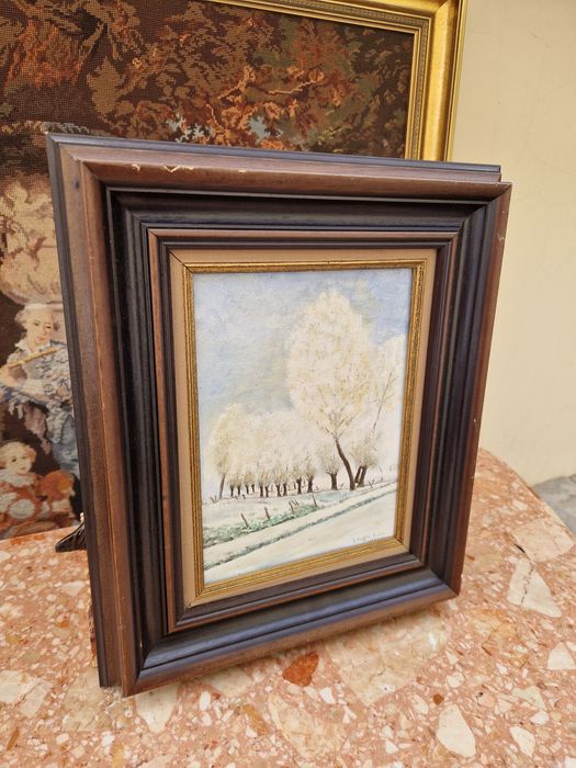 Много добра антикварна френска картина масло върху платно