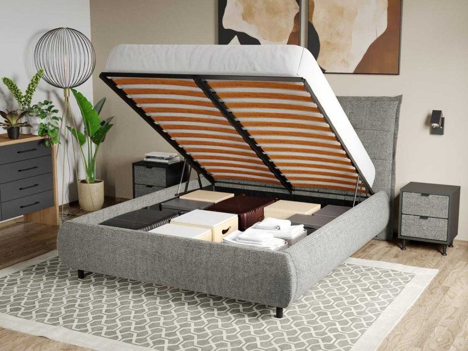 Pat Tapitat Axel Gri Eden 18 somiera rabatabila si lada de depozitare