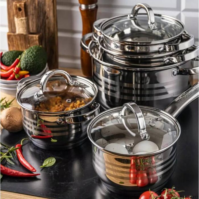 Set 5 oale, din inox, cu capac, manere argintii 16/18/20/24/16cm,