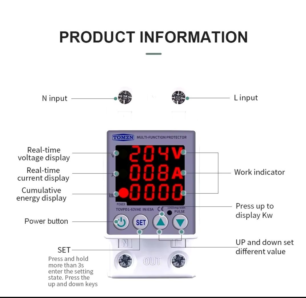 Releu monofazat, digital, reglabil pentru protecție supratensiune