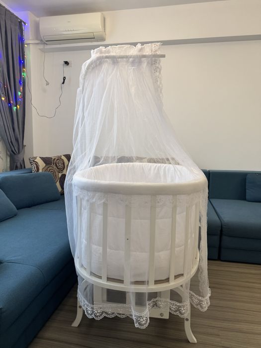 Pat bebe FAIRYTALE Mobexpert- saltea, așternut și baldachin incluse