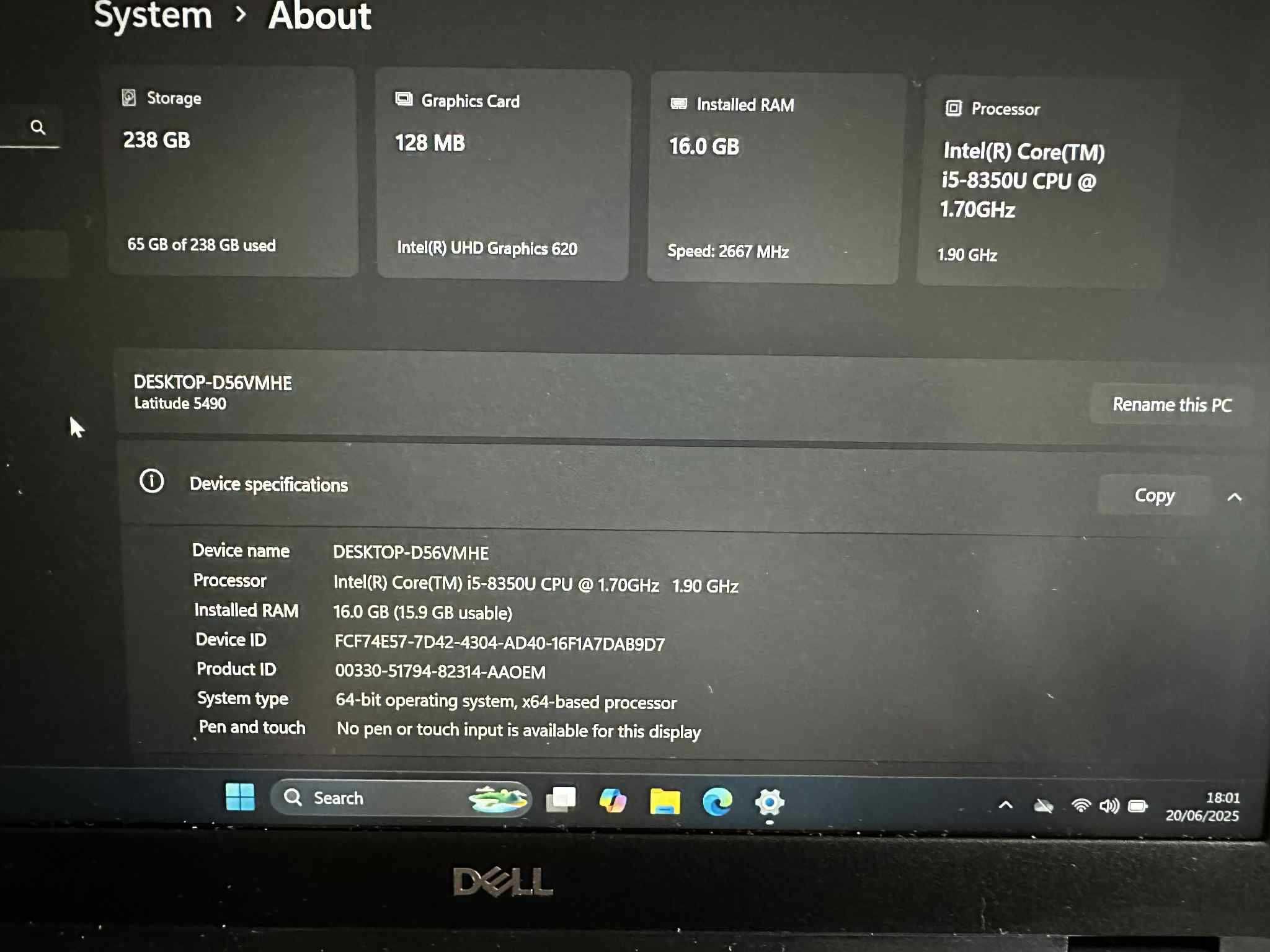Лаптоп Dell Latitude 5490 i5 8th 16GB 256GB