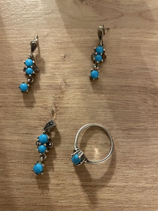 set argint piatra turqoise si marcasite