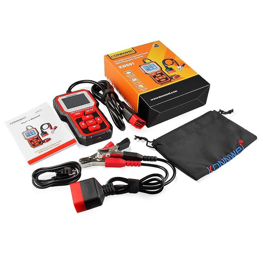2в1 тестер за акумулатори и obd2 скенер тест за зареждане konnwei kw68