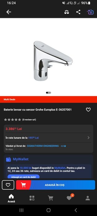 Baterie sanitară Grohe cu senzor