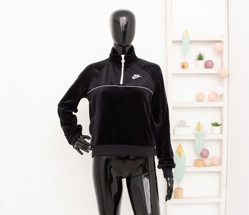 Nike оригинален дамски суичър с цип плюшено черно худи горница М