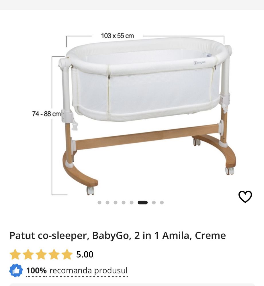 Patut co-sleeper, BabyGo, 2 in 1 Amila, Crem - nefolosit