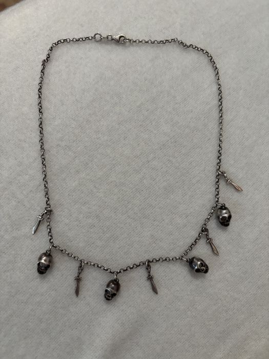 Rock Argint lant colier cu cranii si sabii