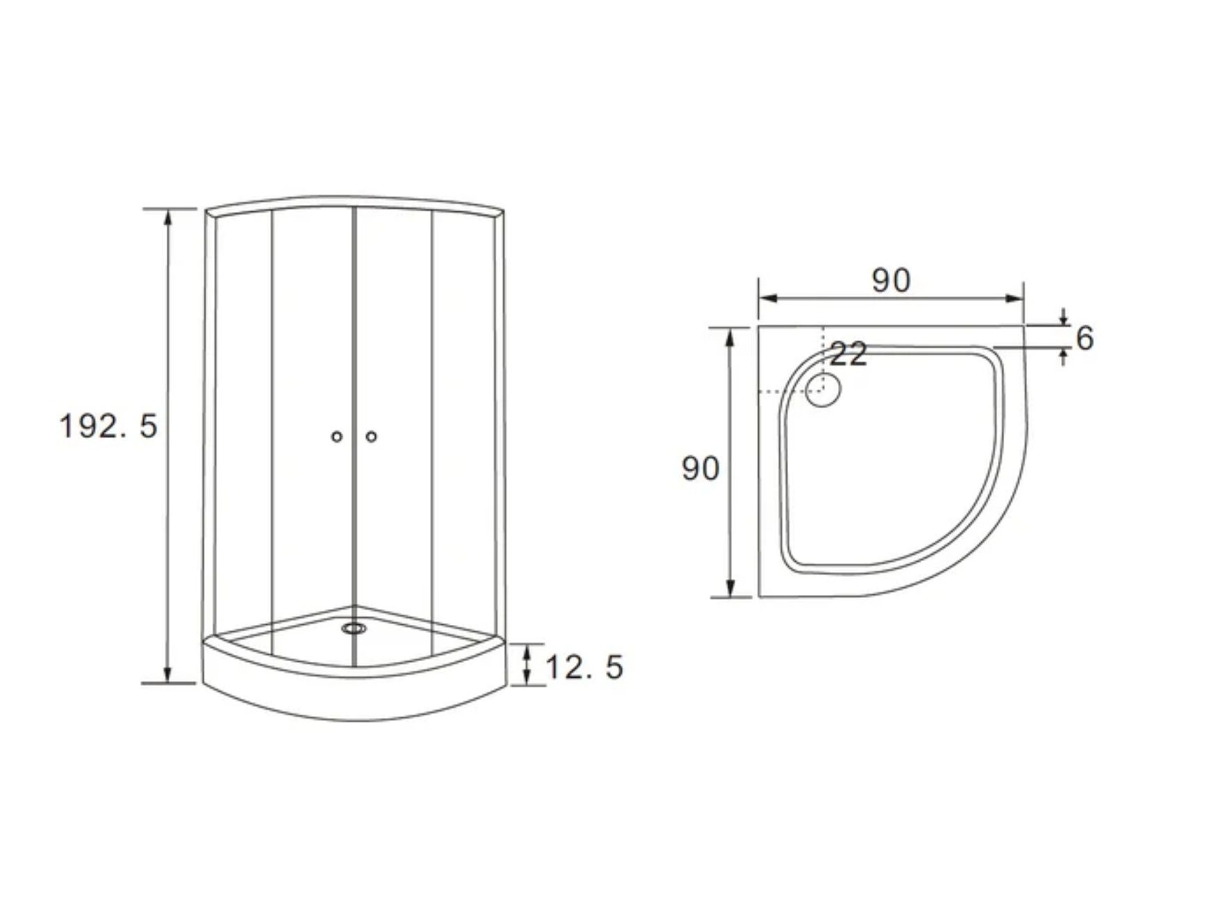 Cabina dus + cada dus semirotunda Rena 90x90x192.5 Noua