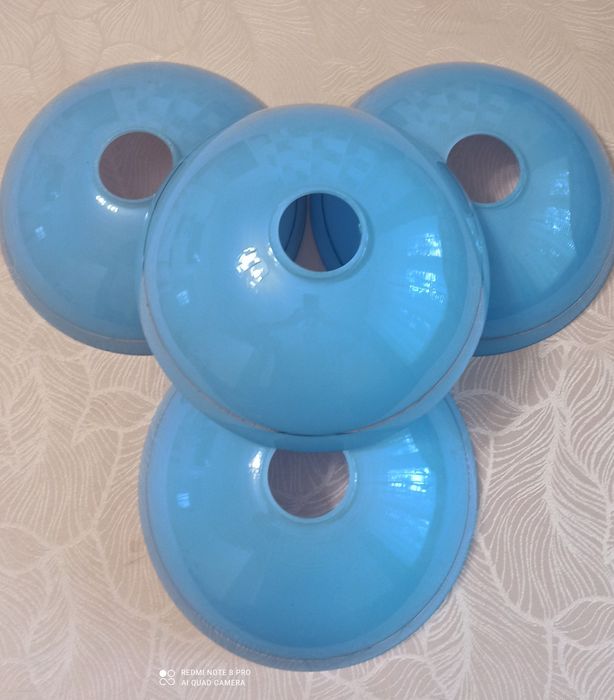 Abajur sticla, albastru cu auriu, E27, fi=22cm, h=8cm