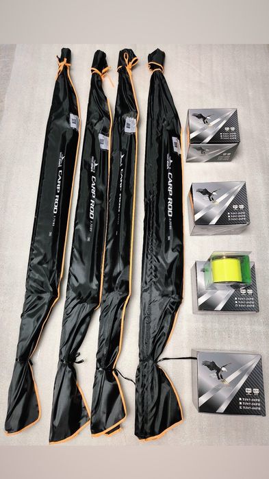 SET 4 LANSETE 3 SEGMENTE 3.90M 3.75LBS + 4 Mulinete EagleKing 6000