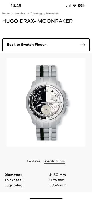 Ceas Swatch YRS410G JAMES BOND 007 Hugo Drax Moonraker