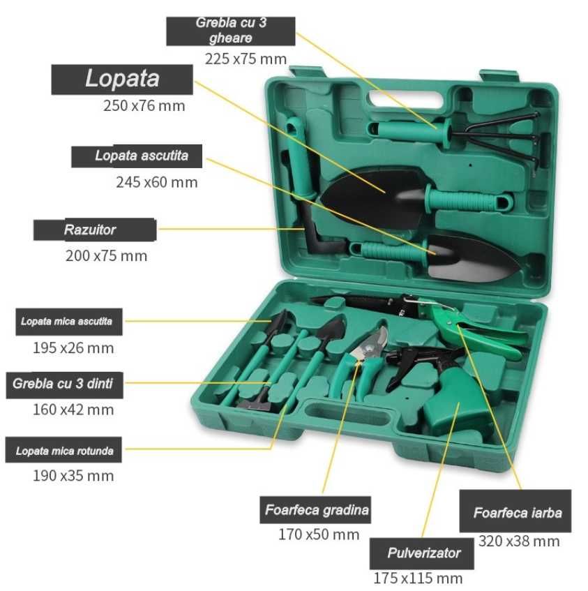 Set 10 unelte pt gradinarit 37x27 cm geanta inclusa