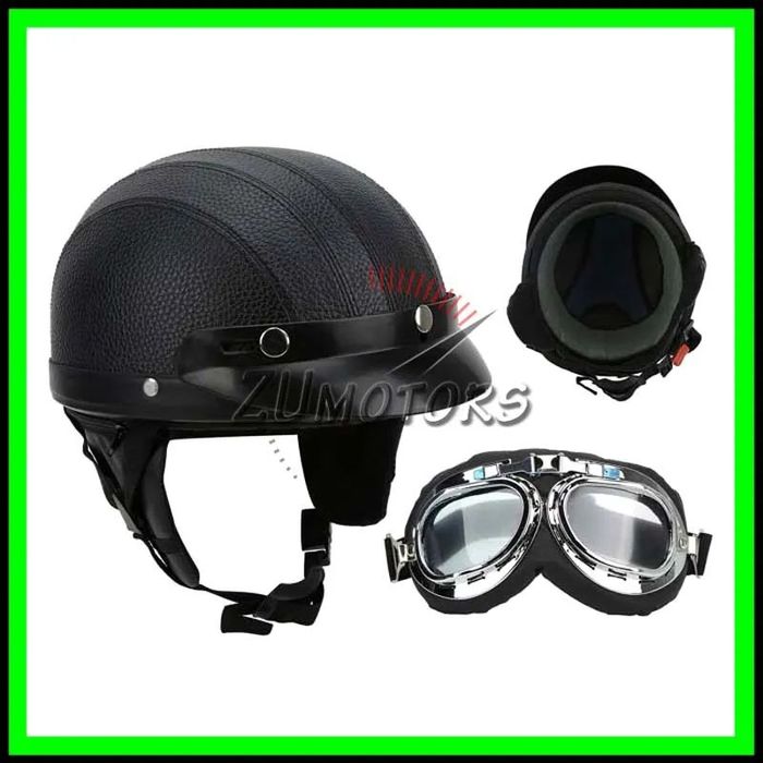Casca moto Retro scuter Vespa Chopper Piele - Negru