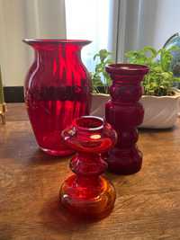 WMF  3 vaze rosii lucrate manual sticla de Murano midcentury rare