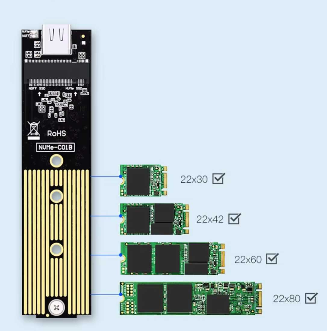 Прозрачна Кутия за Външeн M.2 SATA SSD - USB 3.1 / 10Gbps