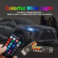 Set 2 LED-uri auto W5W T10, RGB multicolore, pentru pozitie, telecoman