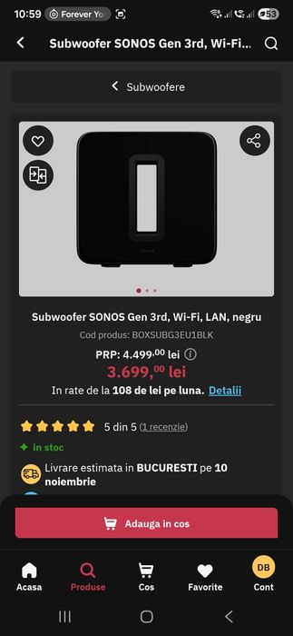 Subwoofer Sonos Gen3 ca nou