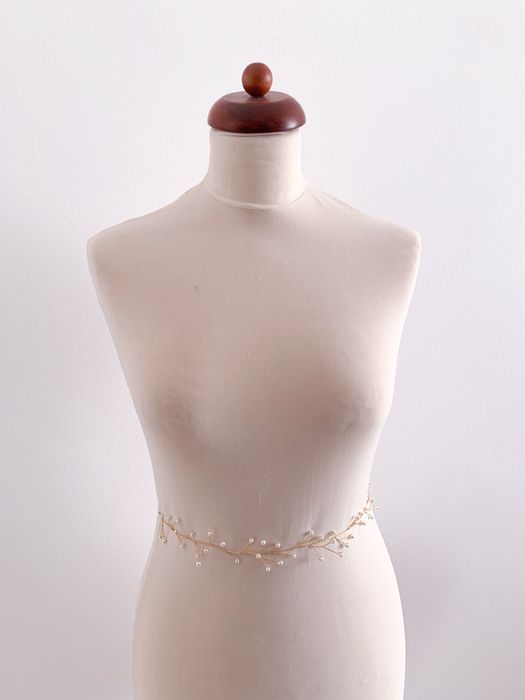 Accesoriu mireasa cu perle, realizat manual, pentru par, gat sau talie