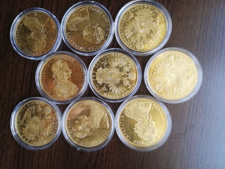 Moneda aur Austriaca Franz Iosif  24k și carcase plastic pentru monede
