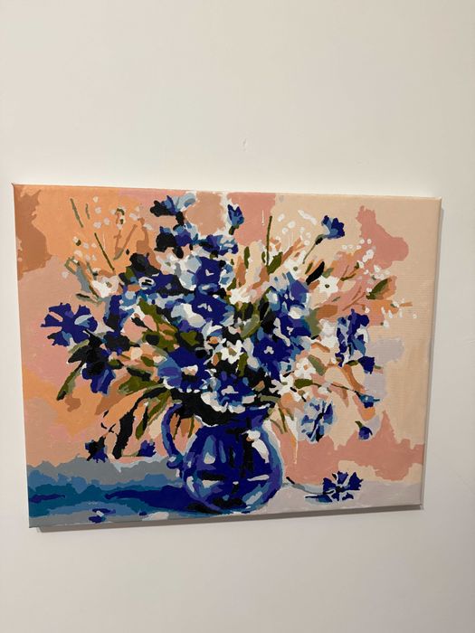Tablou pictura pe numere (vaza cu flori albastre)