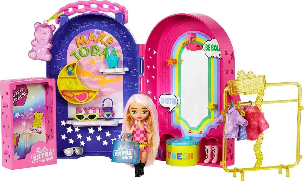 Кукла Barbie Extra Minis и модный игровой набор с 15+ предметами