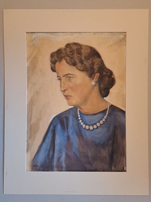 Pictură,aquarelă "Autoportret",Ana Maria Ghica Deleni (n.1899-d.1978)