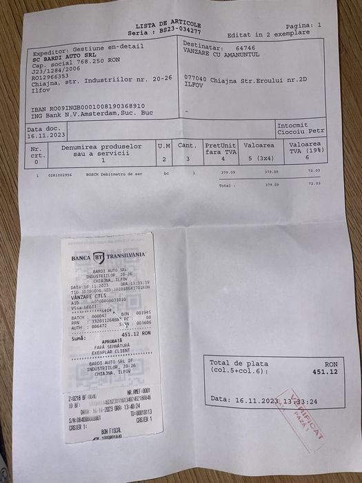 Debitmetru aer Bosch OEM gama VAG