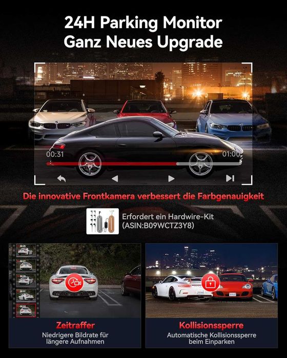 REDTIGER VC70 Dashcam, двуканална камера 4K предно и 2.5K задно видео