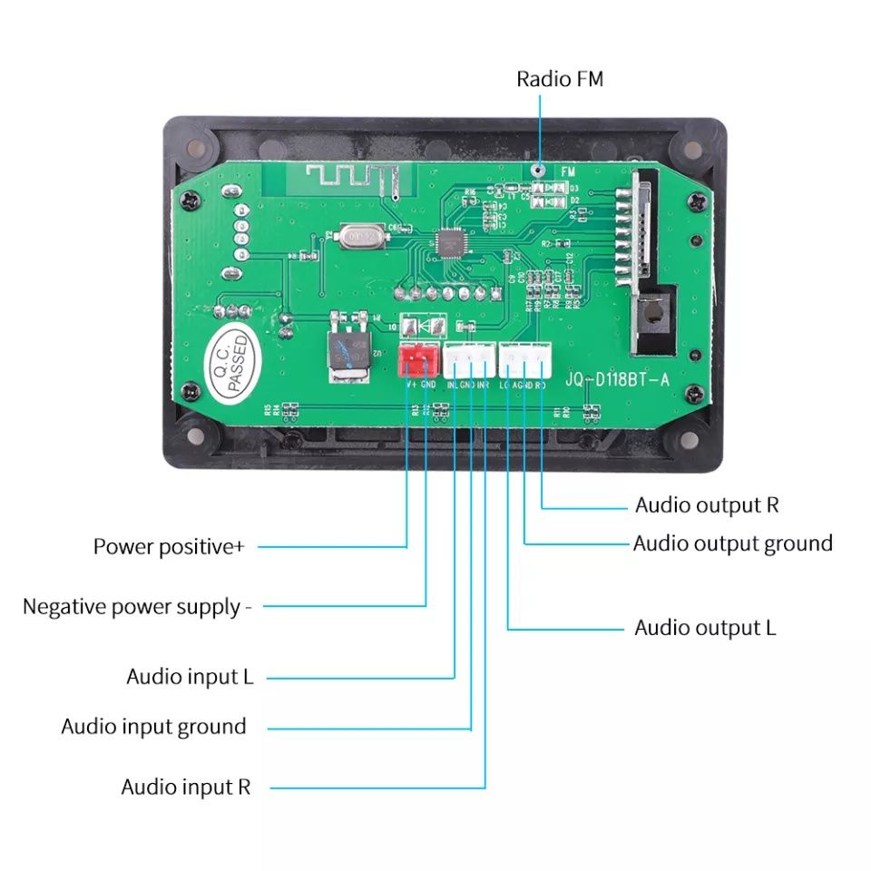MP 3 player 12V за вграждане с Bluetooth 5.0, микрофон,Tf card,,Fm,AUX