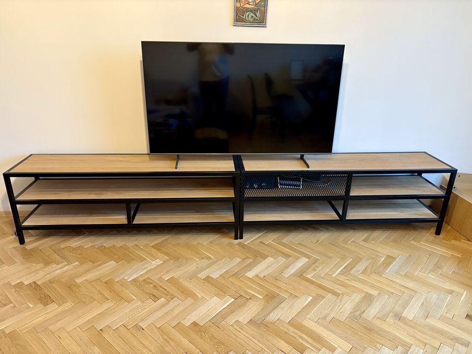 Маси за дневна / телевизор от стомана и дъбов масив