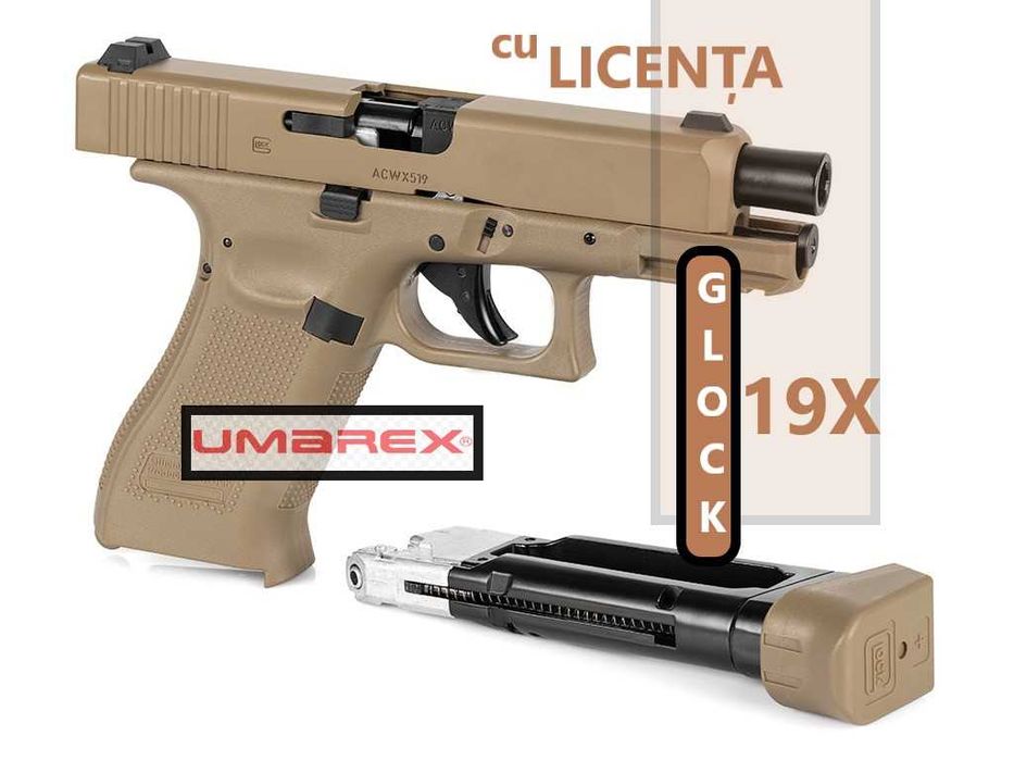 Pistol  airsoft GLOCK 19X COYOTE Blowback CO2 Licenta GLOCK
