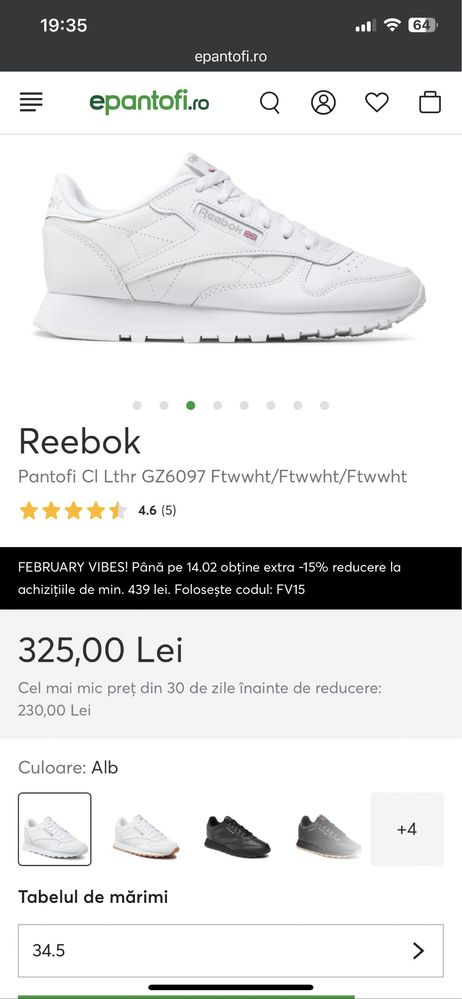 Adidași Noi Reebok Unisex Nr. 34,5