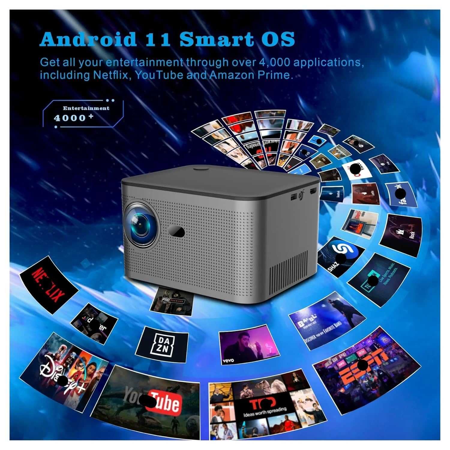Проектор HY350 4K Full HD 1080P WiFi 580ANSI 150” Електронен фокус...