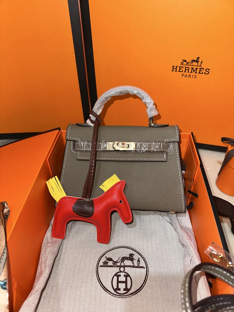 Geanta Hermes Kelly 19cm Gri/Piele naturala 100%/Punga/Cutie Hermes