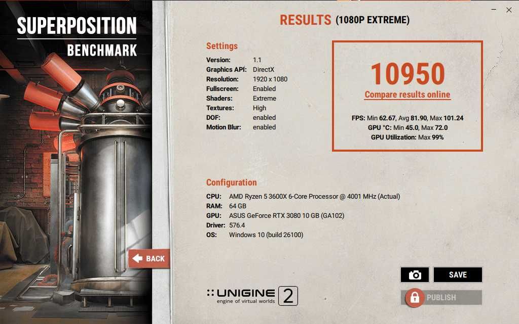 Asus TUF Gaming RTX 3080 10GB GDDR6X, 320-bit с оригинална кутия